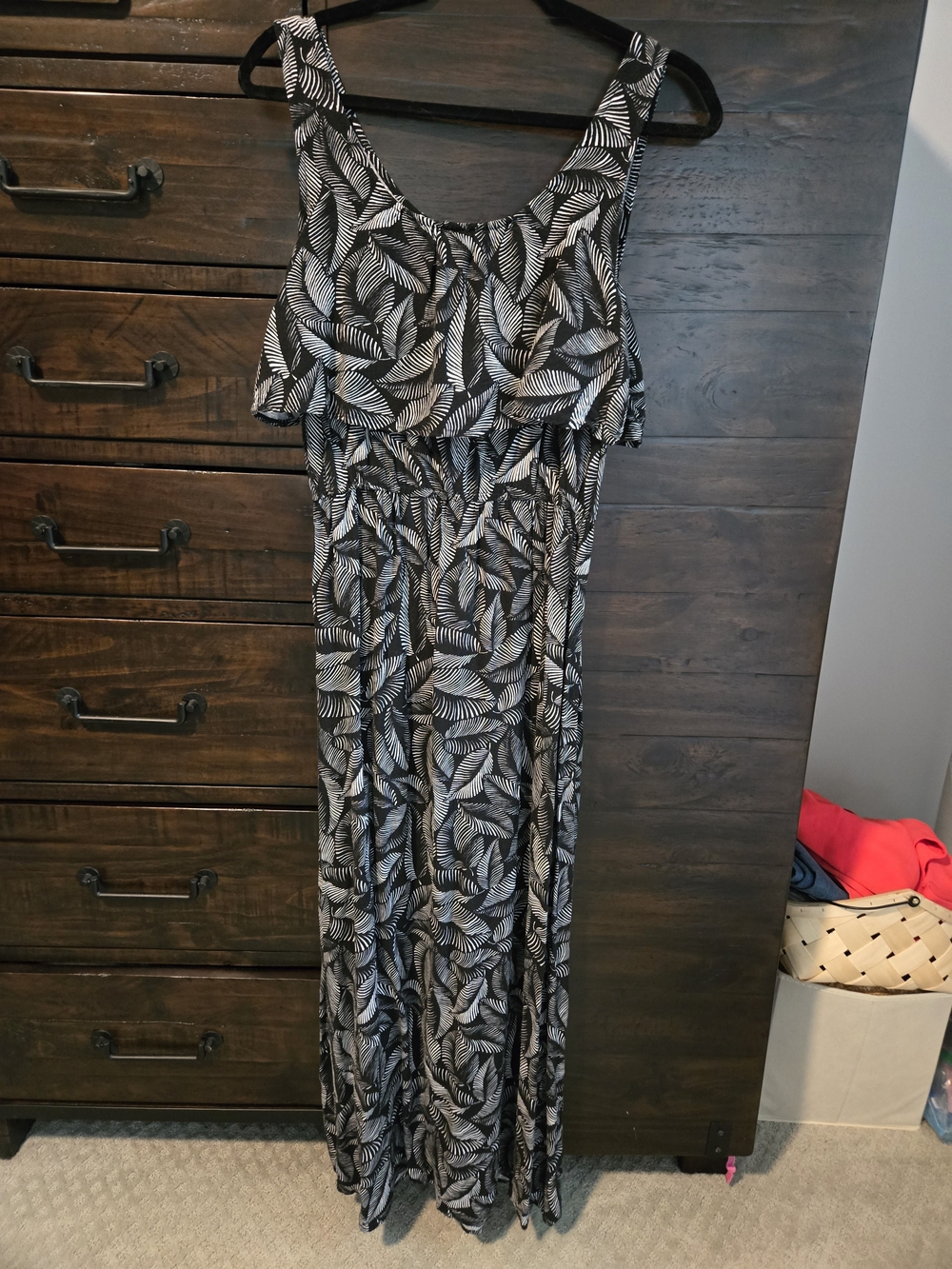 Merona Black and White Leaf-Print Maxi Dress